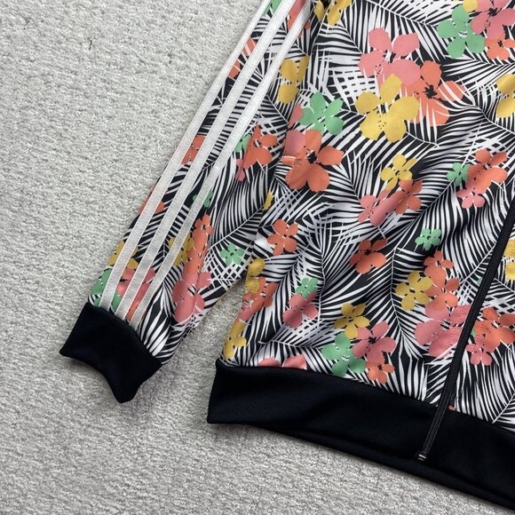 Adidas Track Jacket Girl's Sz L Tropical Floral Palm tree AOP Zip Up Running - Picture 2 of 14